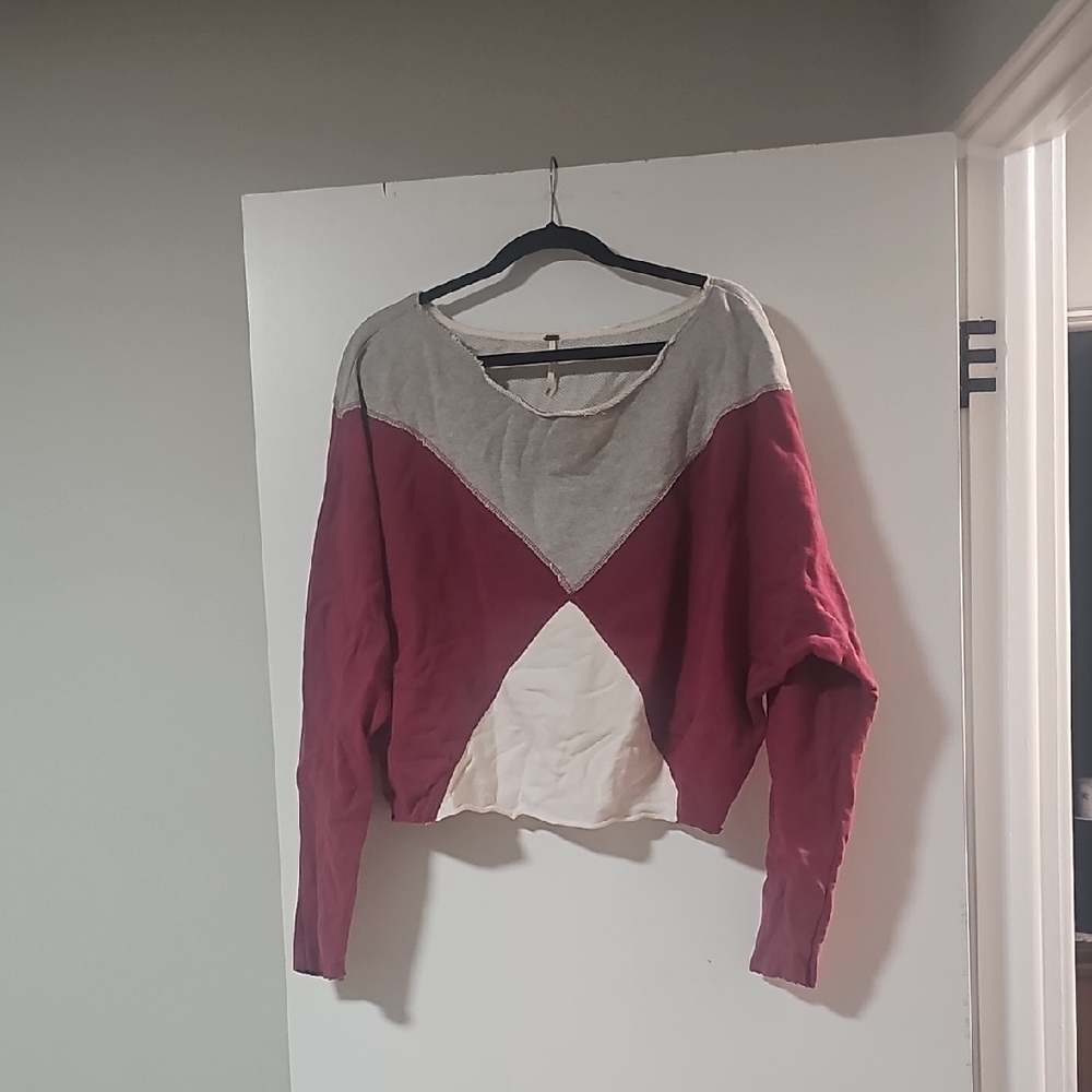 Free People Pink and Gray Colorblock Sweatshirt
